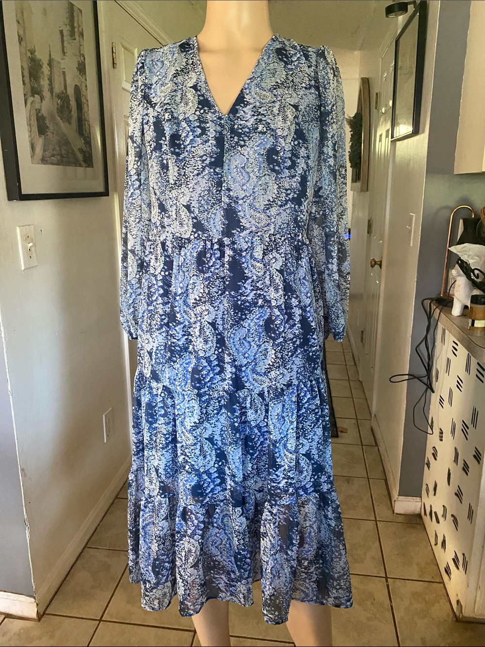 Joie Blue and White Paisley Print Dress - Picture 4 of 10